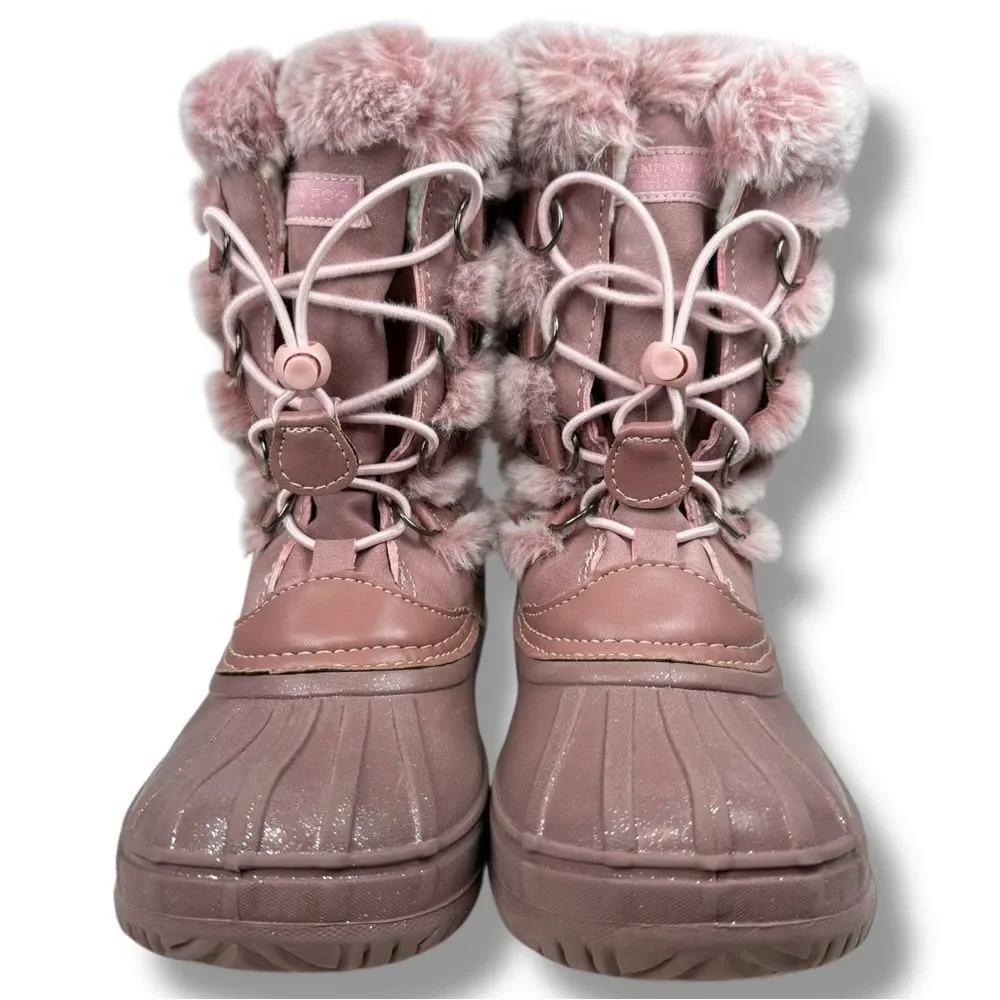 London Fog Faux Fur Winter Boots Pink Suede Size 4 Cabincore Cozy Outdoor